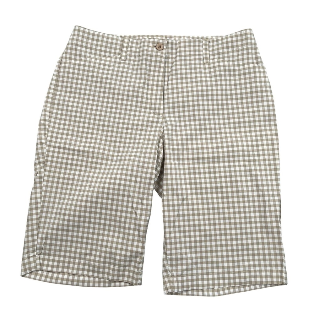 NVO by Lanctot Shorts Womens 10 Tan Gingham Cotton Blend Long 11.5" Inseam